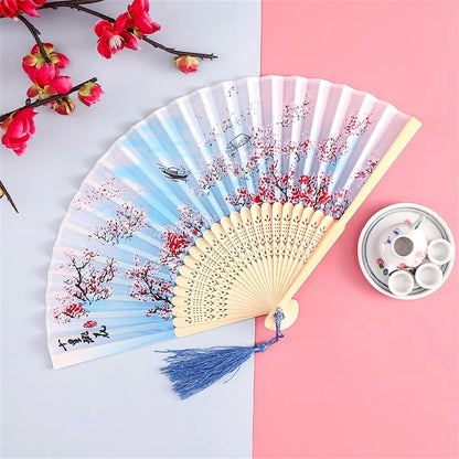Vintage Silk Folding Hand Fan Chinese Japanese Bamboo Fans Craft Gifts Women Dance Performance Props Home Decoration Ornament