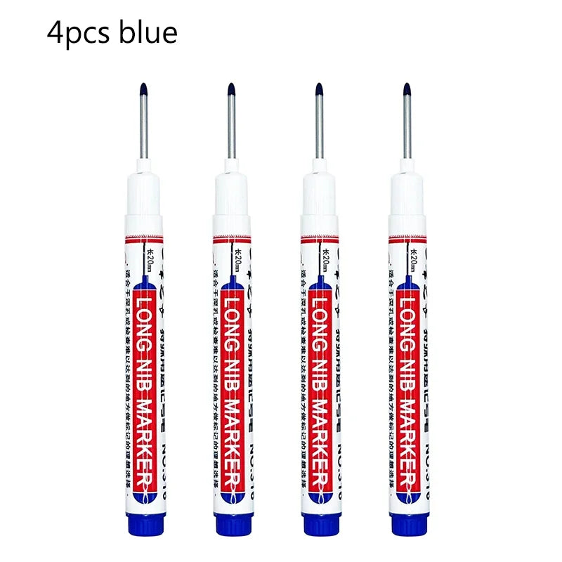 4/12 Pcs Waterproof Long Head Markers Deep Hole Marker Pen for Metal Carpenter Red/Black/Blue/Green Ink Woodworking Tools Mar