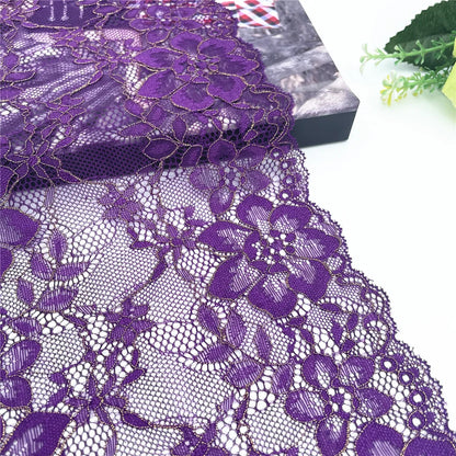 3y/lot Width 17.50cm Dark Purple Gold Elastic Stretch Lace For Skirt Hem Underwear Sewing Craft DIY Apparel Fabrics Material
