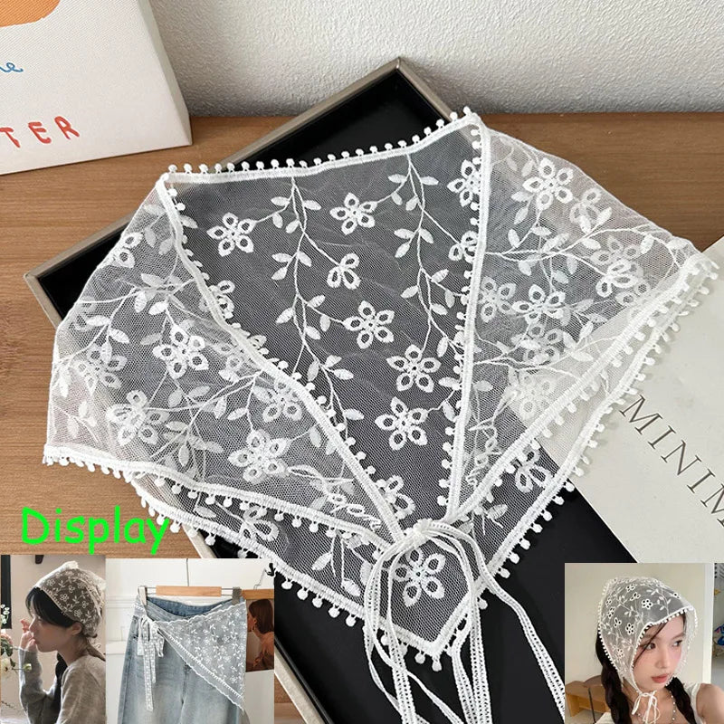 2025 ! Y2K Women Lace Tulle Bandage Skirt Stacked Lace Half Skirt Layering Small Butt Curtain Flower Triangle Hair Scarf