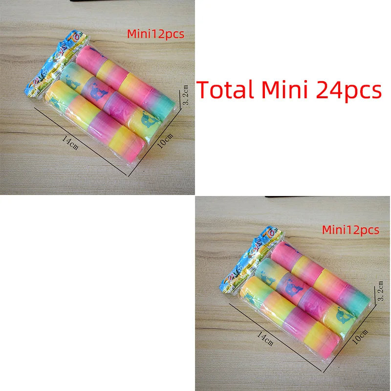 24PCS Rainbow Magic Springs Circle Toys Kids Birthday Party Favors Guests Giveaway Small Gifts Pinata Fillers Flexible Funny 