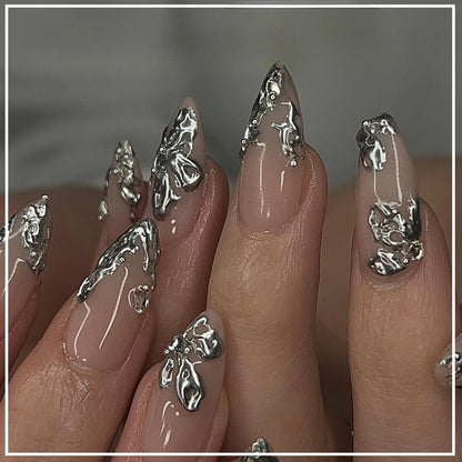 24pcs Long Almond Press on Nails False Nails with Golden Decoration Wearable Stick-on Nails Fake Nail Uñas Накладные Ногти 네일