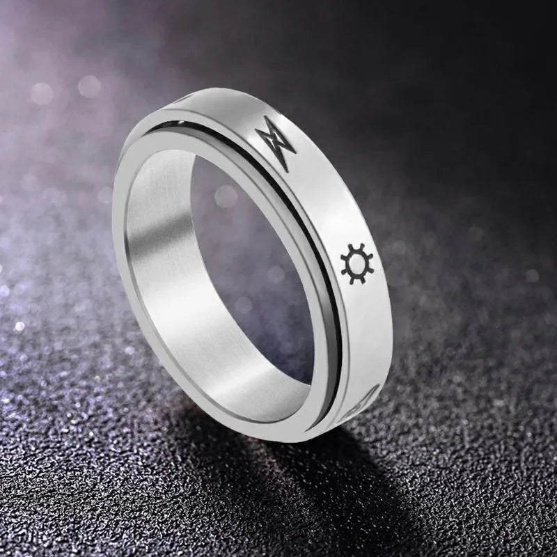 Vintage Stainless Steel Sun Moon Star Rotating Spinning Wedding Promise Anniversary Statement Band Ring Jewelry - 4 / 7