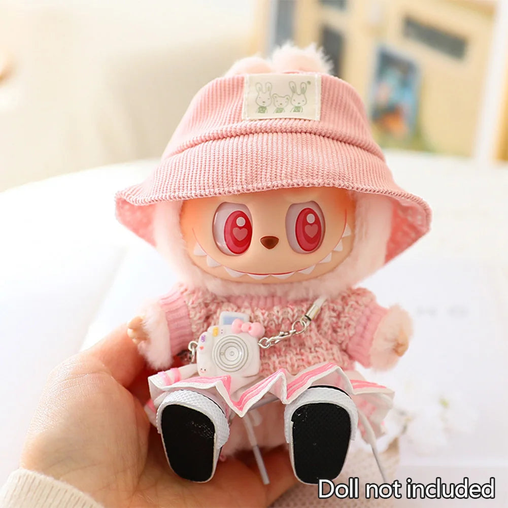 Mini Doll'S Clothes Outfit Accessories for 15-17cm Ropa Labubu & 10cm Cotton Doll Love Hoodie Pink Yarn Skirt Clothing no dol