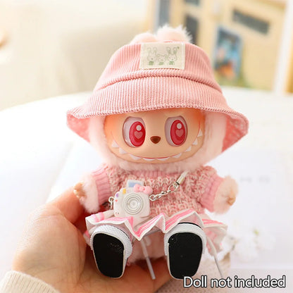 Mini Doll'S Clothes Outfit Accessories for 15-17cm Ropa Labubu & 10cm Cotton Doll Love Hoodie Pink Yarn Skirt Clothing no dol