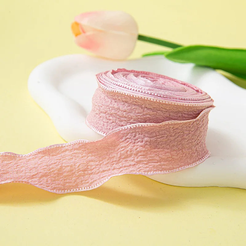 10Yards/Roll Fishtail Yarn Pleated Chiffon Ribbon Wavy Edged Ribbon For DIY Craft Bouquet Gift Wrapping Wedding Party Decorat