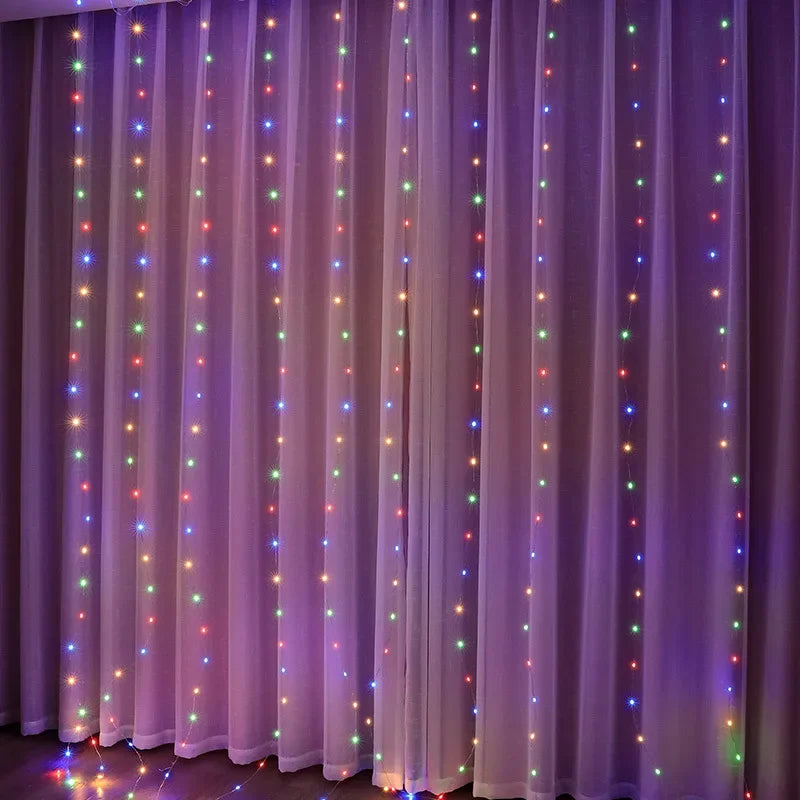 3/4/6m Curtain 100/600LEDString Lights Garland USB Festoon Remote Control Fairy Garland Lights Christmas Decoration Bedroom H