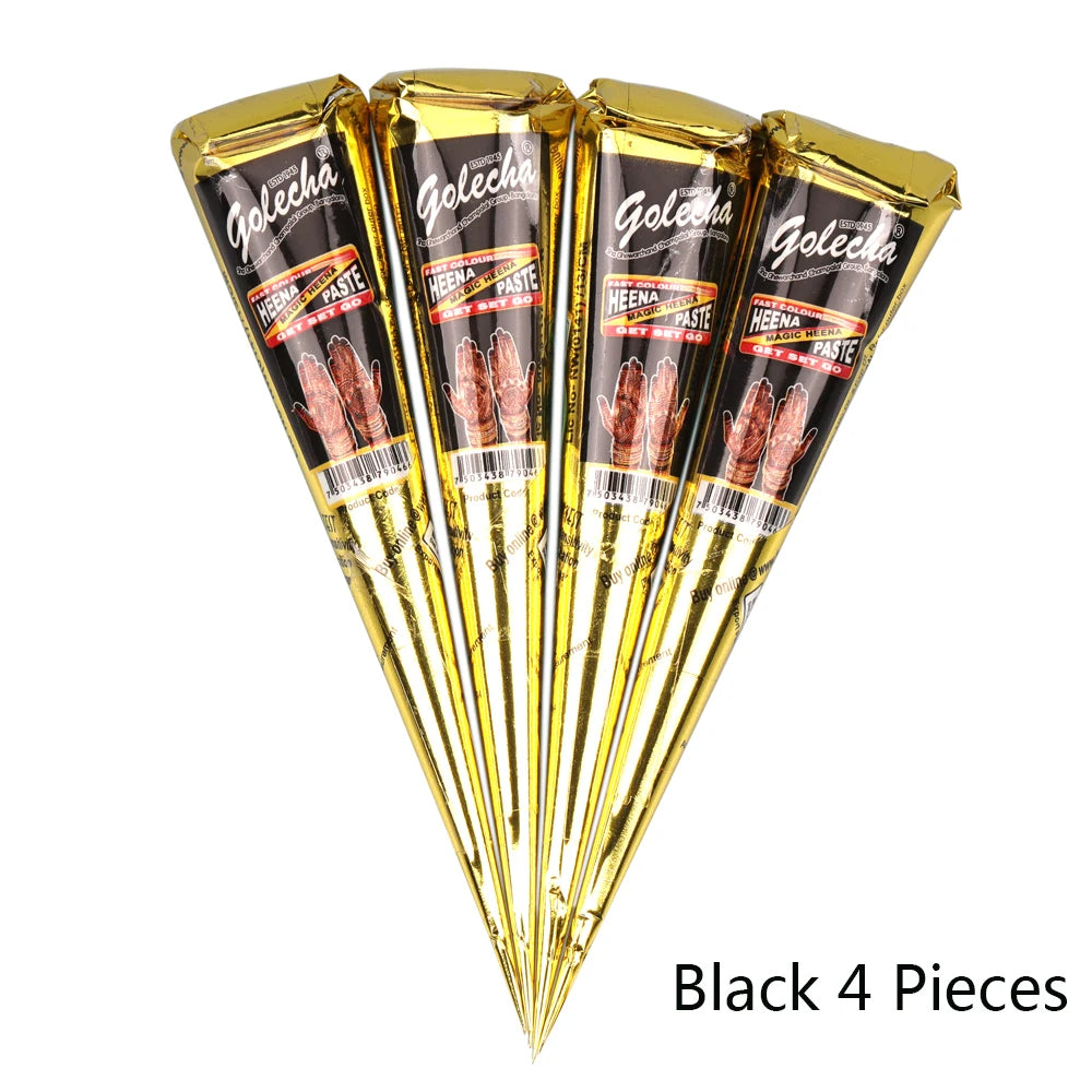 GOLECHA Black Brown Red White Henna Cones Indian Henna Tattoo Paste For Temporary Tattoo Body Art Sticker Mehndi Body Paint -