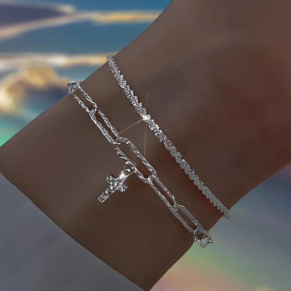 6Pcs 925 Sterling Silver Rhinestone Bracelets for Women Girls Luxury Korean Sparkling Starry Sky Charm Bracelets Party Jewelr