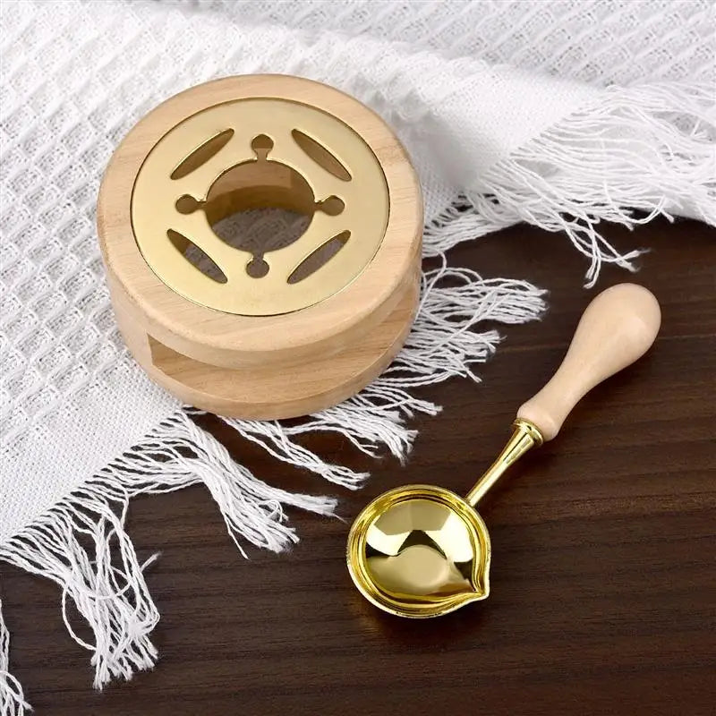 1/2/3pcs Wax Seal Set Wood Wax Melting Lacquer Furnace With /Spoon/Handle Wax Bead Melting Heater Wax Pot Heater For Stamp Cr