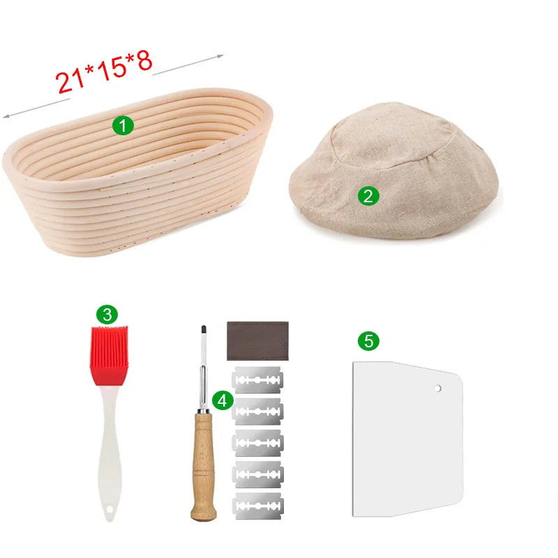Rattan Bread Proofing Basket Bread Basket Oval Rattan Wicker Dough Fermentation Sourdough Banneton - 21x15x8-5pcs
