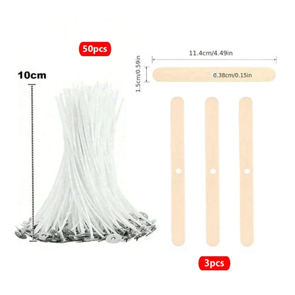 53pcs Candle Wicks Holder Waxed Cotton Candle Wicks Set with Stand Original Smokeless Candle Wicks Soy Oil Wax Core Woven Mak
