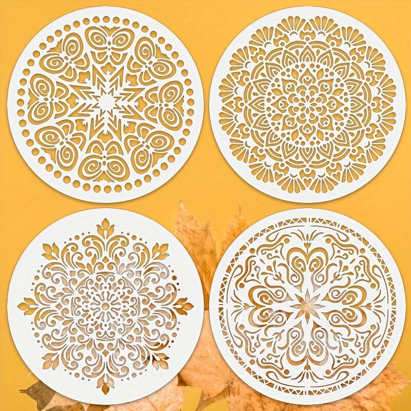 4PCS Mandala Stencils 7.9×7.9inch Round DIY Painting Templates for Wall Wood Fabric Decoration