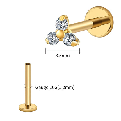 Right Grand ASTM F136 Titanium Tiny Trinity CZ Labret Stud 16G Triple CZ Flower Cartilage Earring Nose Medusa Earlobe Piercin