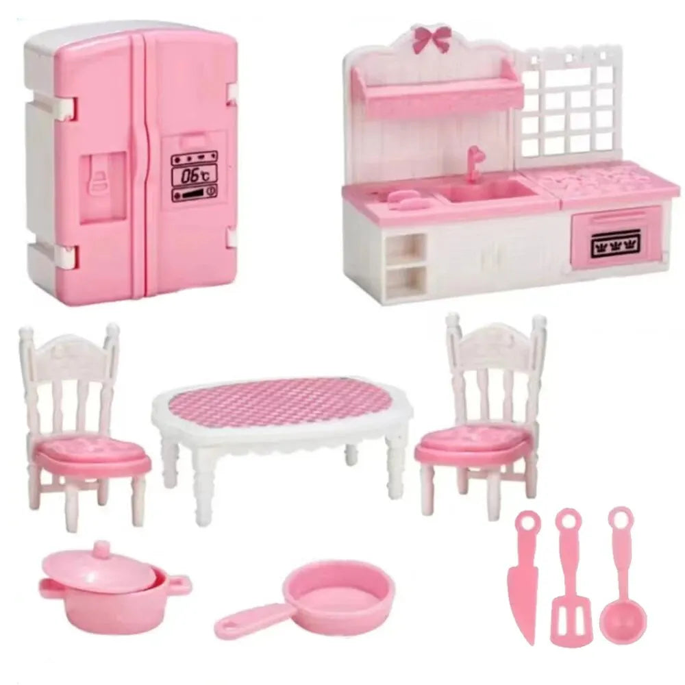 Cute Kawaii Pink 10 Items/Lot Miniature Dollhouse Furniture Accessory Kids Toys Kitchen Cooking Things For Girl Gifts