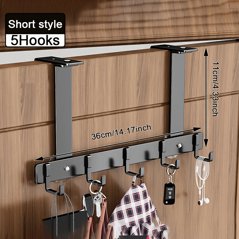 Hooks Over The Door 5/7 Hooks Metal Bathroom Organizer Rack Adjustable Clothes Coat Hat Towel Hanger Movable Holder Door Hang