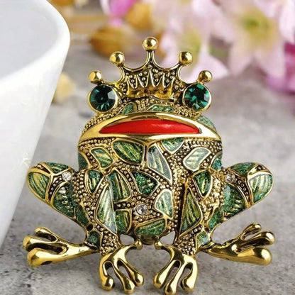 Vintage Black Frog Brooch Green Eyes Insect Toad Brooches for Men Women Kids Sweater Scarf Coat Accessories Jewelry Pins