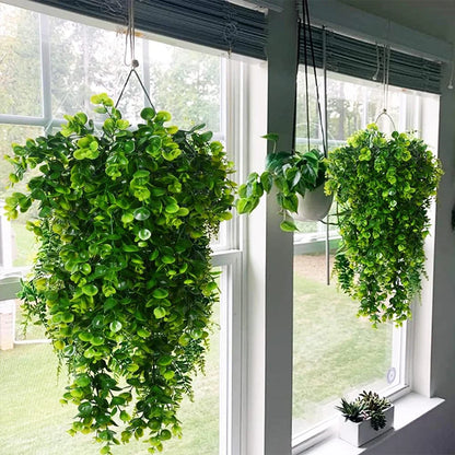 Artificial Hanging Plants Faux Eucalyptus Leaf Greenery Vine Outdoor UV Resistant Plastic Plants for DIY Home Wedding Decorat