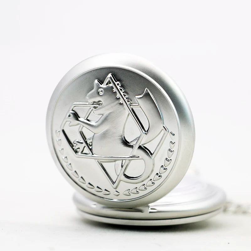 Antique Silver Fullmetal Alchemist Necklace Pendant Quartz Pocket Watch With Chain Gift