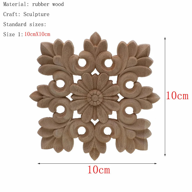 1Pc Unique Natural Floral Wood Carved Wooden Figurines Crafts Corner Appliques Frame Wall Door Furniture Woodcarving Decorati