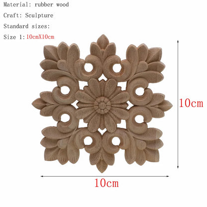 1Pc Unique Natural Floral Wood Carved Wooden Figurines Crafts Corner Appliques Frame Wall Door Furniture Woodcarving Decorati