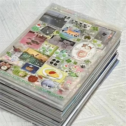 20 Sheets Vintage Glitter Stickers Transparent PET Cut Film Toploader Scrapbooking Deco Stickers Kawaii Journal Stickers