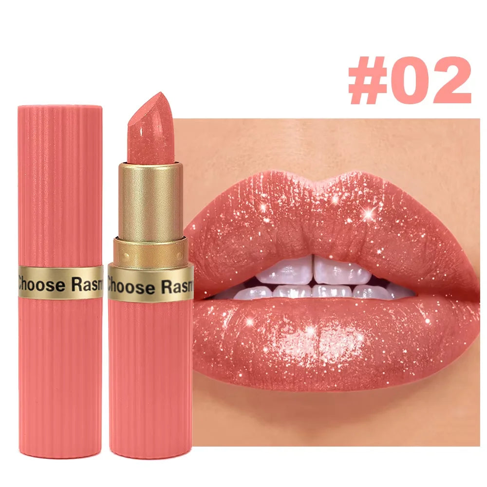 Pearlescent Pink Glitter Velvet Lipstick Metallic Waterproof Long Lasting Matte Shimmer Diamond Lipstick Women Makeup Cosmeti