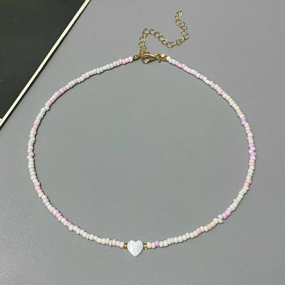 New Nature Shell Love Heart Choker Necklace for Girl Spring Summer Fashion Small Colorful Glass Beads Necklace Gift for Frien