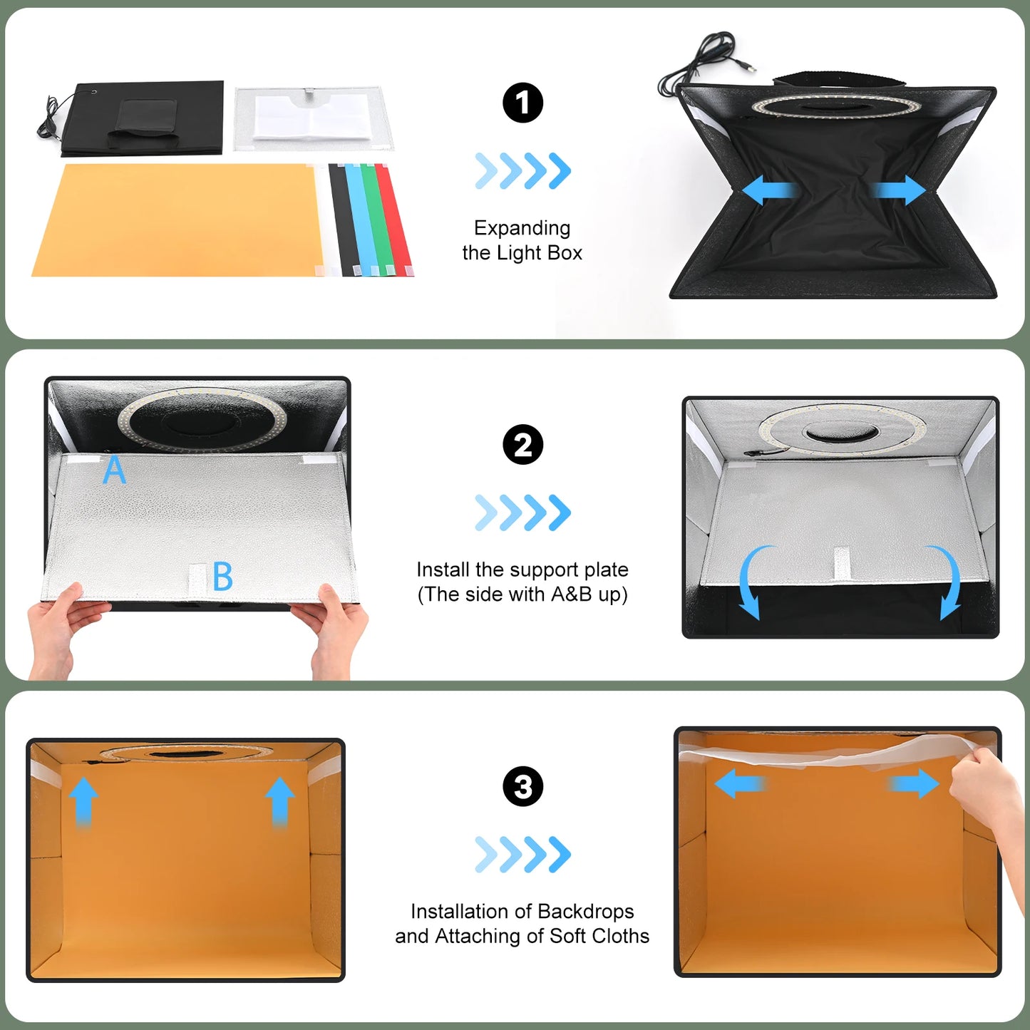 Lightdow Photo Studio Light Box Kit 12"x12"（30x30x30cm） with 120pcs LEDs 6 Backdrops for Photography Portable Dimmable Versat