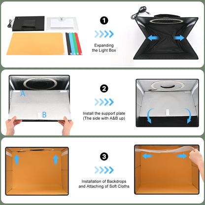 Lightdow Photo Studio Light Box Kit 12"x12"（30x30x30cm） with 120pcs LEDs 6 Backdrops for Photography Portable Dimmable Versat