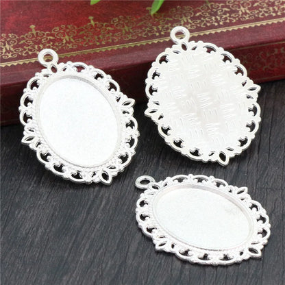 10pcs 18x25mm Inner Size 9 Colors Vintage Style Cameo Cabochon Base Setting Pendant necklace findings - Silver
