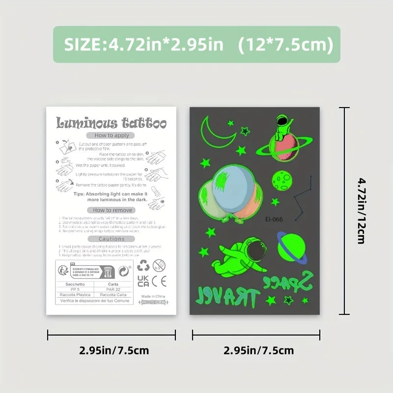 10 Sheets Space Planets Luminous Tattoos Stickers Glow In The Dark Fake Tattoos Temporary Tattoo Outerspace Party Favors For 