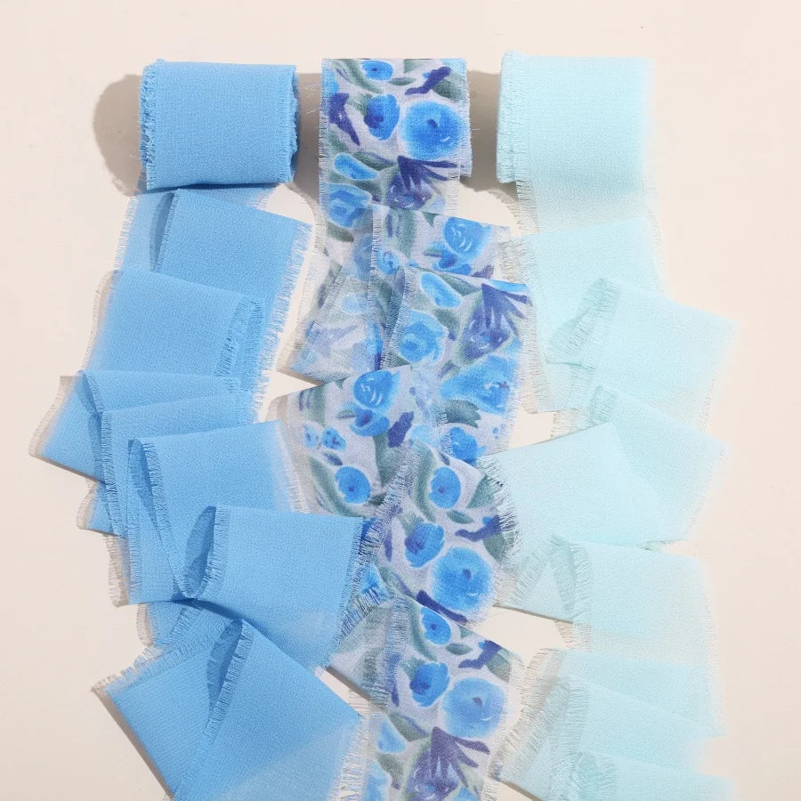 3 Roll/set 5m Frayed Edged Satin Handmade Chiffon Silk Ribbon For Wedding Invitation Bouquets Birthday Party DIY Decoration G