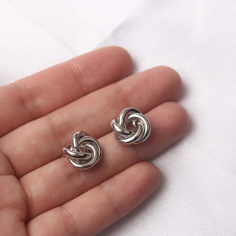 Tiny Metal Stud Earrings for Women Gold Color Twist Round Earrings Small Unusual Earrings Boucles D'Orailles Fashion Jewelry