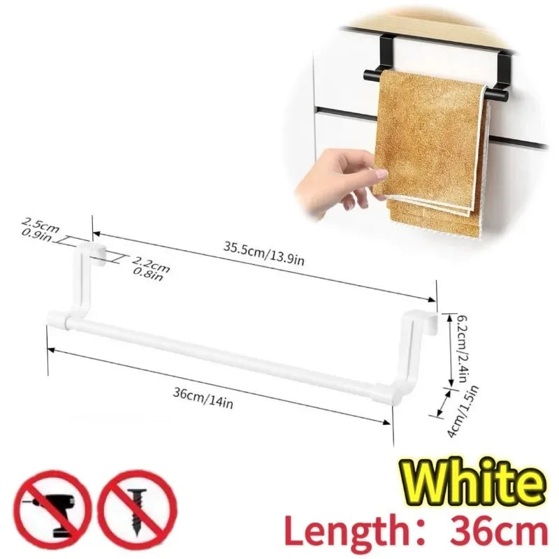 1/2pcs Wall-Mounted Kitchen Cabinet Towel Rack - Space-Saving Dishcloth Holder for Home and Bathroom No Drilling Require - wh
