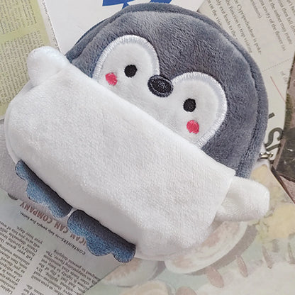 Women's Coin Purse Mini Pouch Cute Plush Little Penguin Zipper Change Purse for Keychain Lipsticks Money
