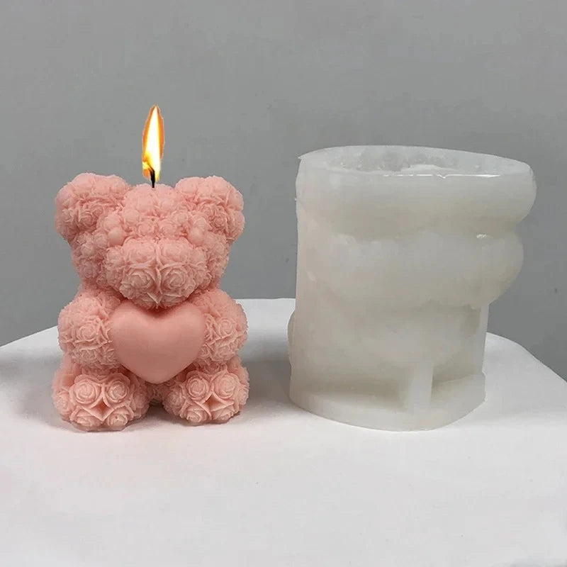 3D Bear Hug Love Silicone Candle Molds Diy Cute Bear Pet Candle Making Supplies Handmade Soap Plaster Resin Mold Home Decor G
