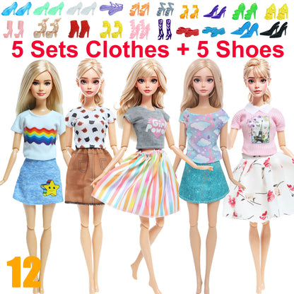 10 Pcs/Set Fashion Outfits 30cm Doll Shirt Pants Dress Shoes 11.5 Inch Doll Clothes Dollhouse 11.8" 1/6 Doll Accessories Toy