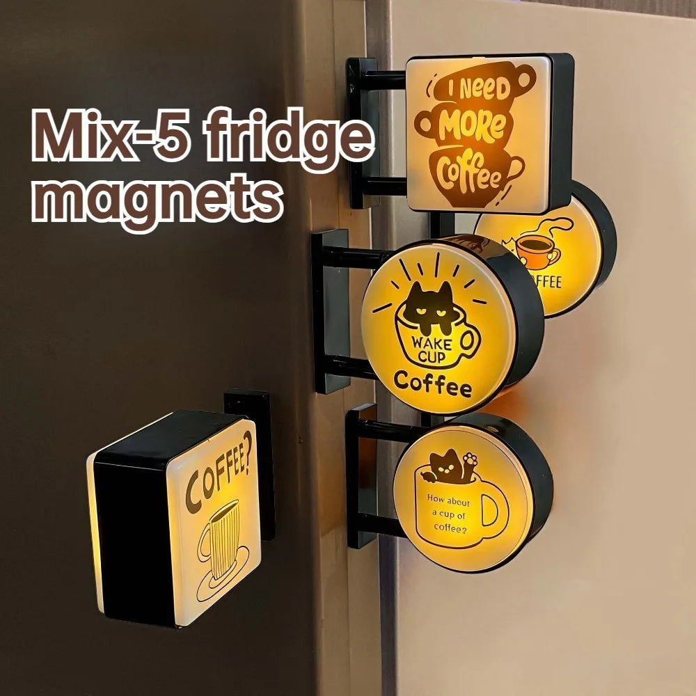 Retro Coffee Shop Fridge Magnet, Glowing Miniature Pegboard Refrigerator Magnet, Creative Coffee Corner Magnetic Ornament, Ho