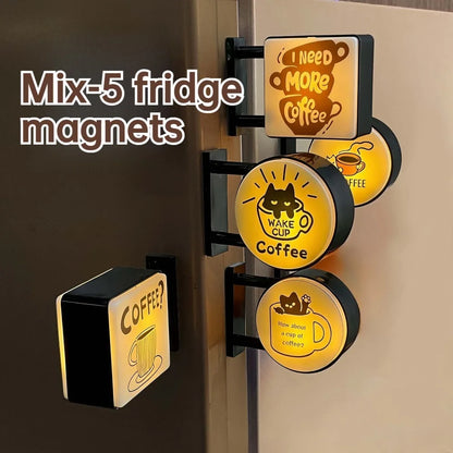 Retro Coffee Shop Fridge Magnet, Glowing Miniature Pegboard Refrigerator Magnet, Creative Coffee Corner Magnetic Ornament, Ho