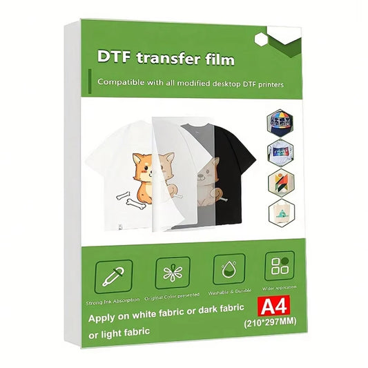 A4 20Sheets DTF Transfer Film Paper PET Heat Transfer Paper Double-Sided Glossy Clear Pretreat Film for DTF Epson Inkjet Prin