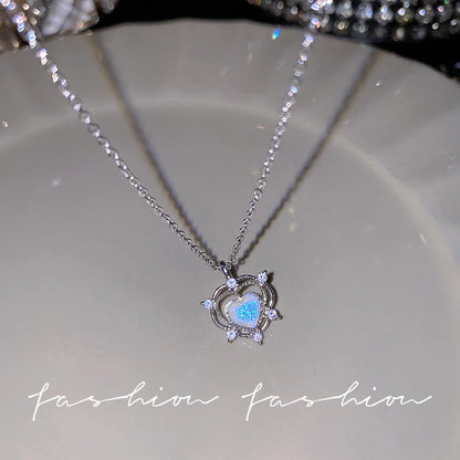 Y2K Crystal Bow Angel Wings Heart Pendant Necklace For Women Sweet Cool Girl Clavicle Chain Trendy Aesthetic Jewelry Accessor
