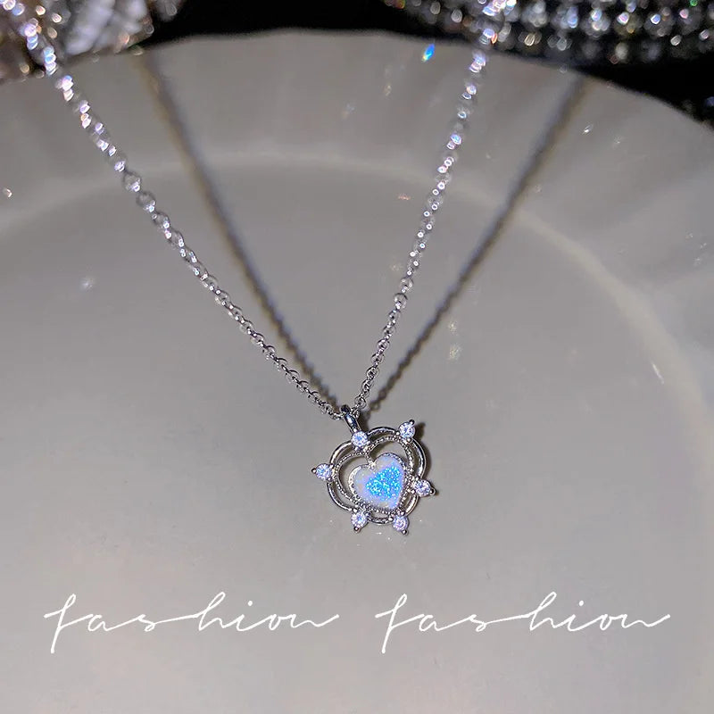 Y2K Crystal Bow Angel Wings Heart Pendant Necklace For Women Sweet Cool Girl Clavicle Chain Trendy Aesthetic Jewelry Accessor