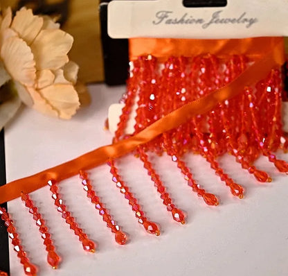 Crystal Pendant Beaded Fringe Lace DIY Clothing Stage Clothing Home Curtain Trim Headwear Decorative Accessories - orange