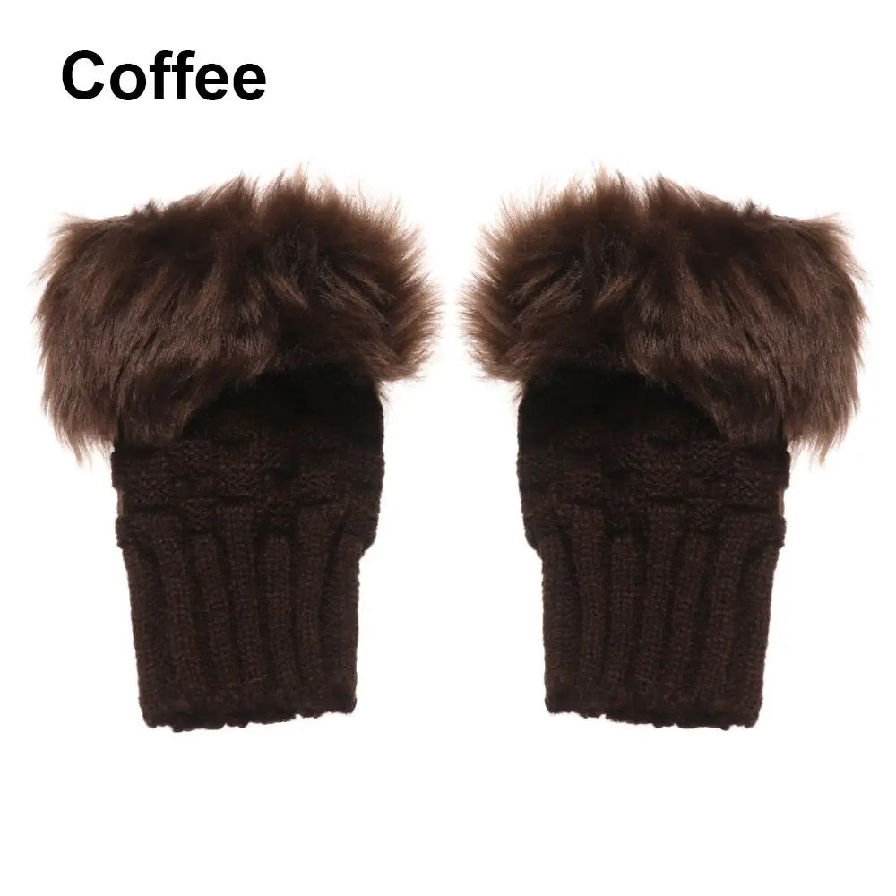 Rabbits Knitted Gloves, Faux Rabbit Hair Mittens, Warm Fingerless Gloves for Winter, Cozy Texting Gloves, Stylish Outdoor Han