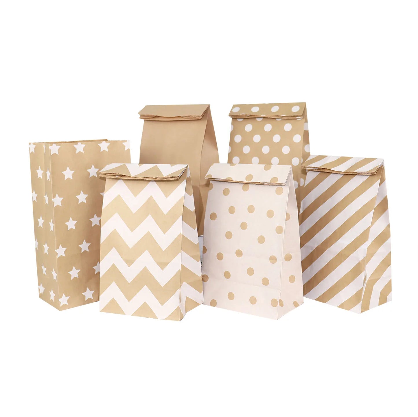6/12/24pcs Mixed Style Kraft Craft Paper Bags Wave Dot Candy Cookie Packaging Bag Birthday Party Supplies Wedding Guest Gift 
