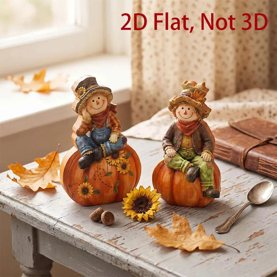 2-Piece/Set Autumn Scarecrow Wooden Ornaments, Wooden Thanksgiving Table Decorations, Vintage Autumn Standee Table Decoration