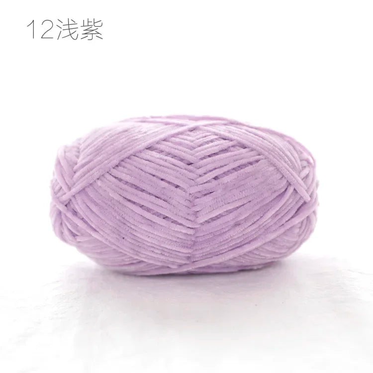 Pear Lustre Chenille Yarn 148Meters/Skein 2mm Thin Pleuche Wool Rope for Hand Crochet Dolls Shoes Materials - 12 light purple