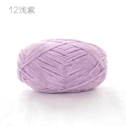 Pear Lustre Chenille Yarn 148Meters/Skein 2mm Thin Pleuche Wool Rope for Hand Crochet Dolls Shoes Materials - 12 light purple
