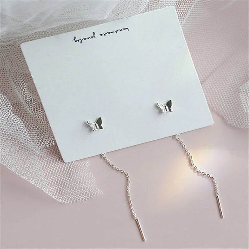 Trendy Long Wire Tassel Thread Chain Climb Star Heart Beads Pendants Drop Earrings women's Straight Hanging Earings Jewelry -